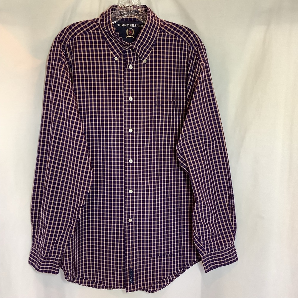Tommy Hilfiger Blue Plaid Button Down Shirt Sz L